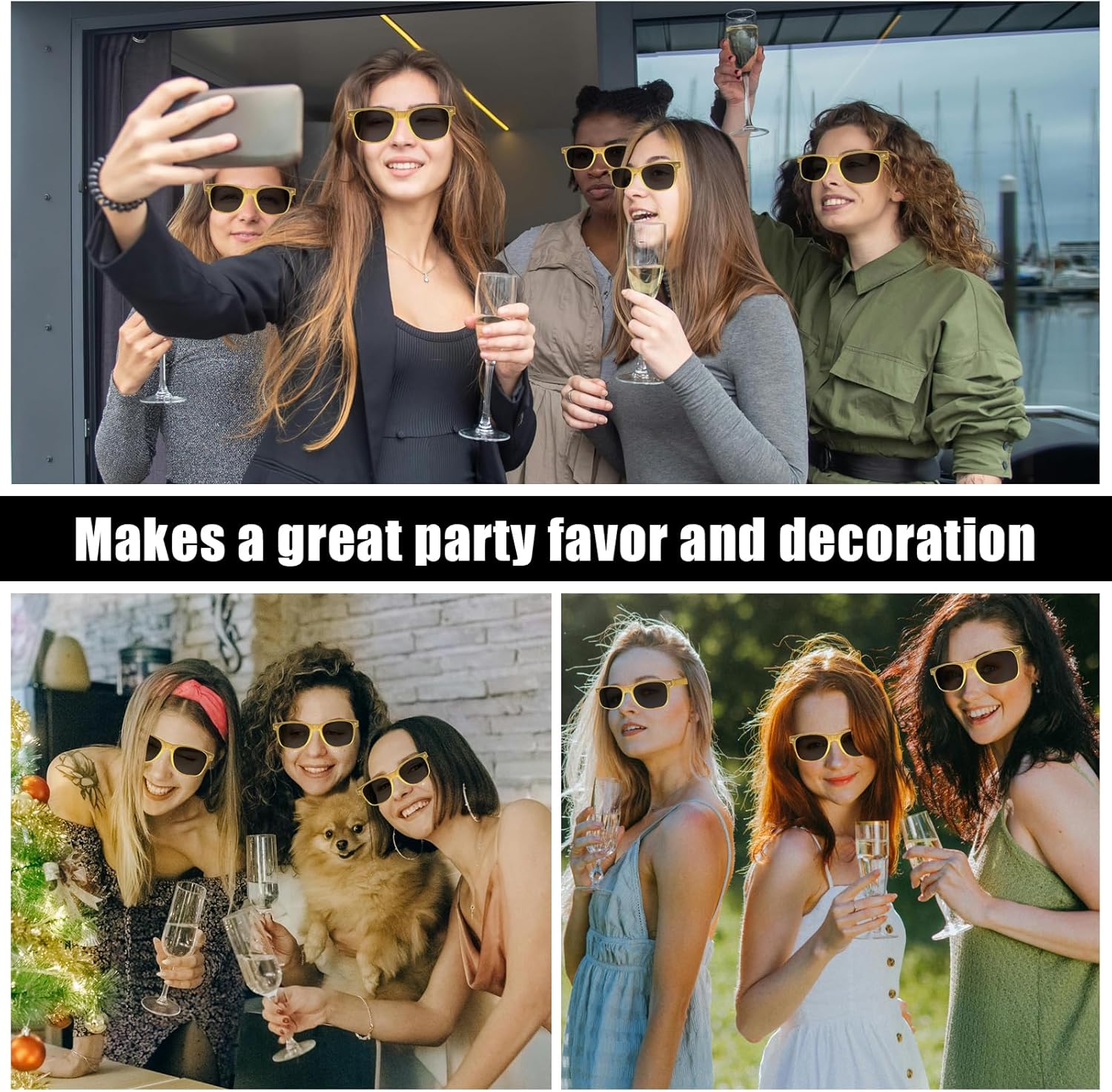 6 Pack Retro Gold Sunglasses for Men Women Party Supplies