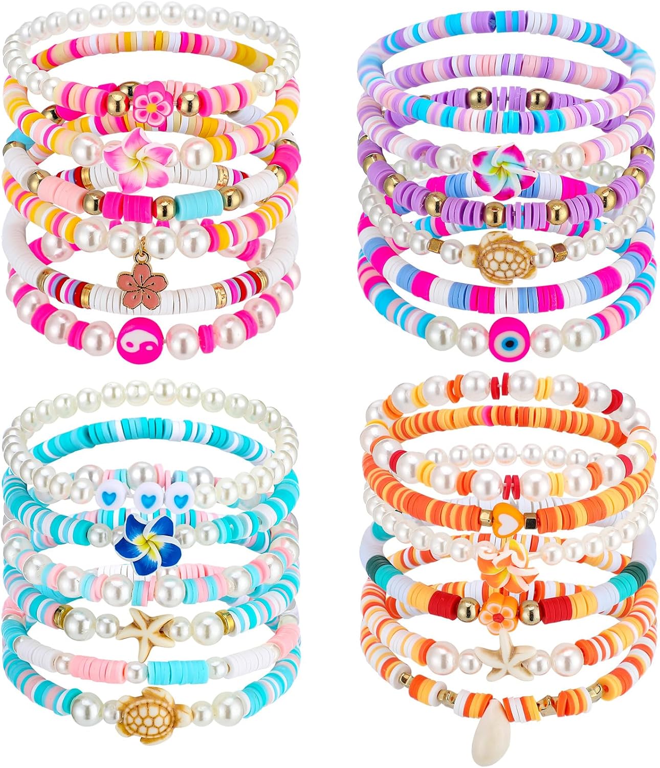 Sureio 24 Pcs Bohemia Hawaiian Plumeria Stretch Bracelets