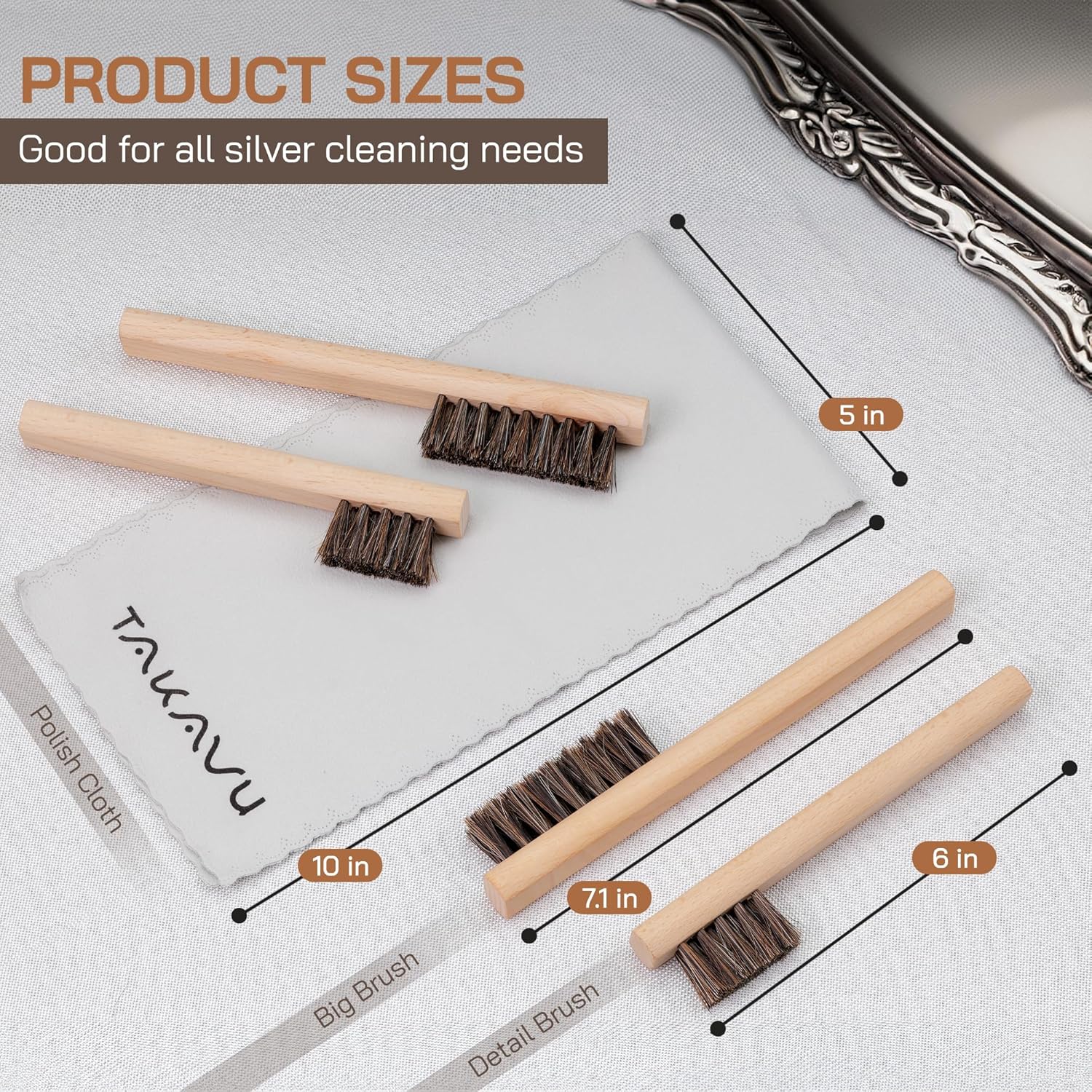 TAKAVU Horsehair Detail Brush Set for Silverware and Jewelry