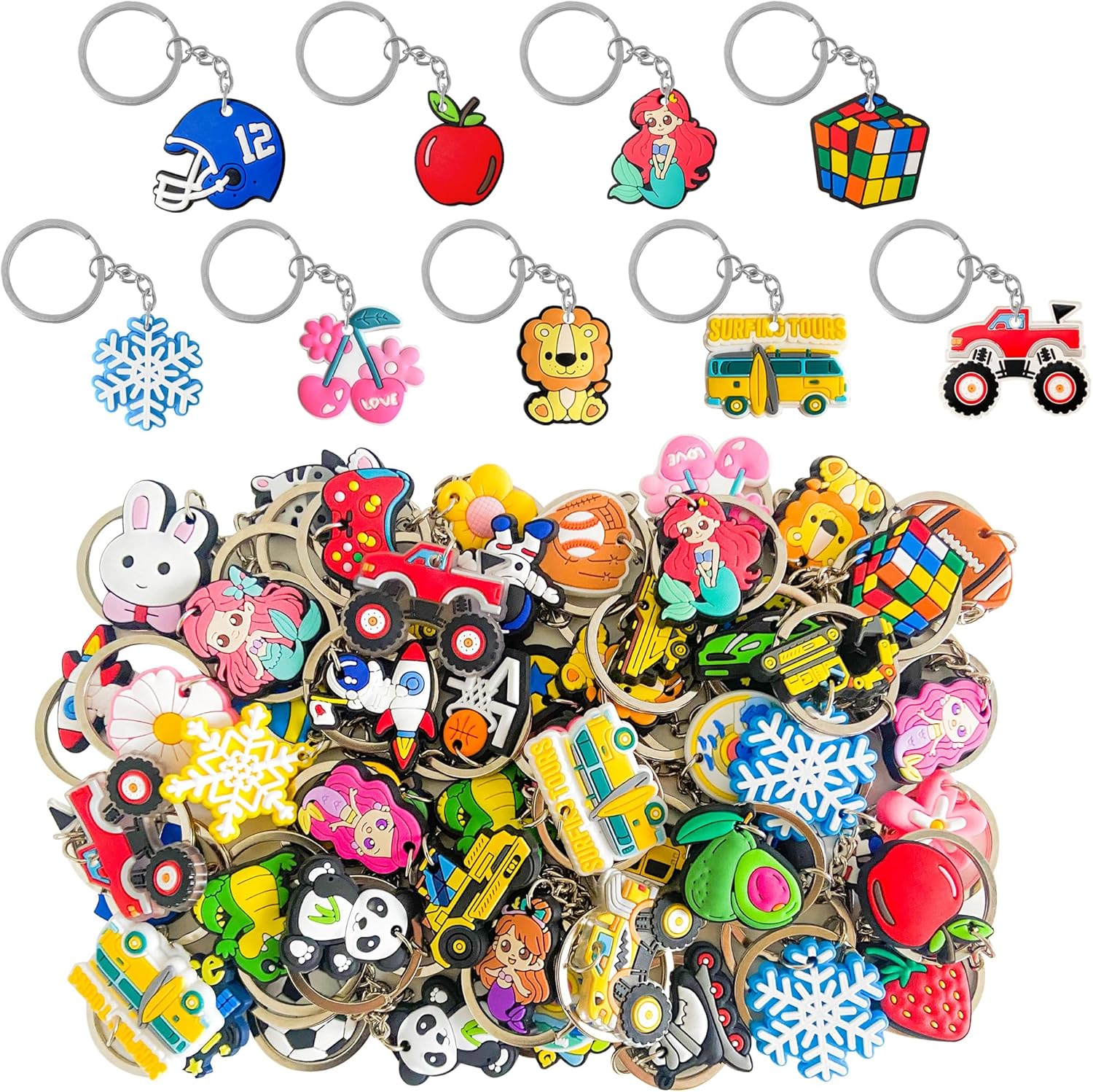 Jongdari 20pcs Cute Kids Keychains with Cartoon Designs