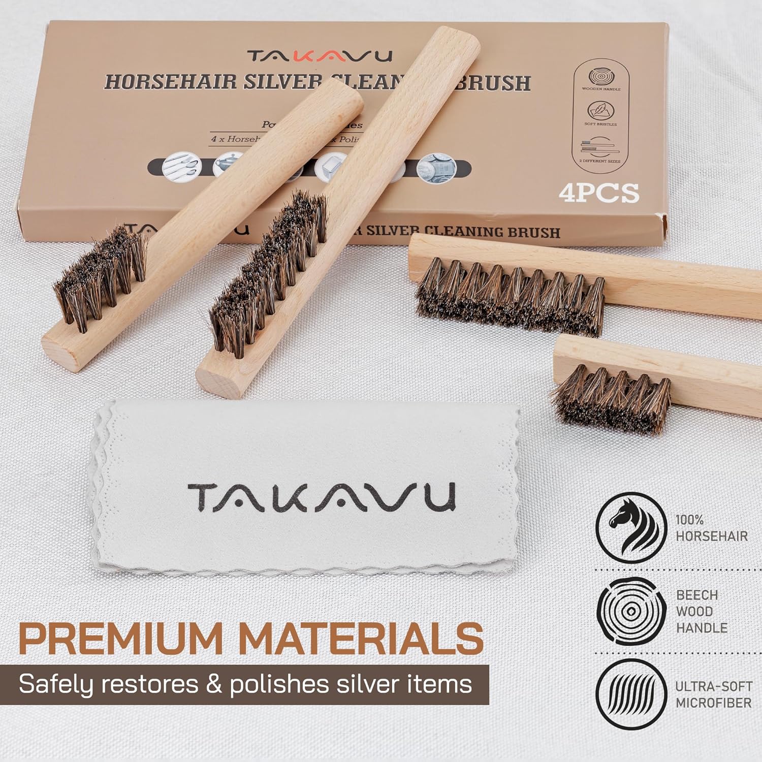 TAKAVU Horsehair Detail Brush Set for Silverware and Jewelry