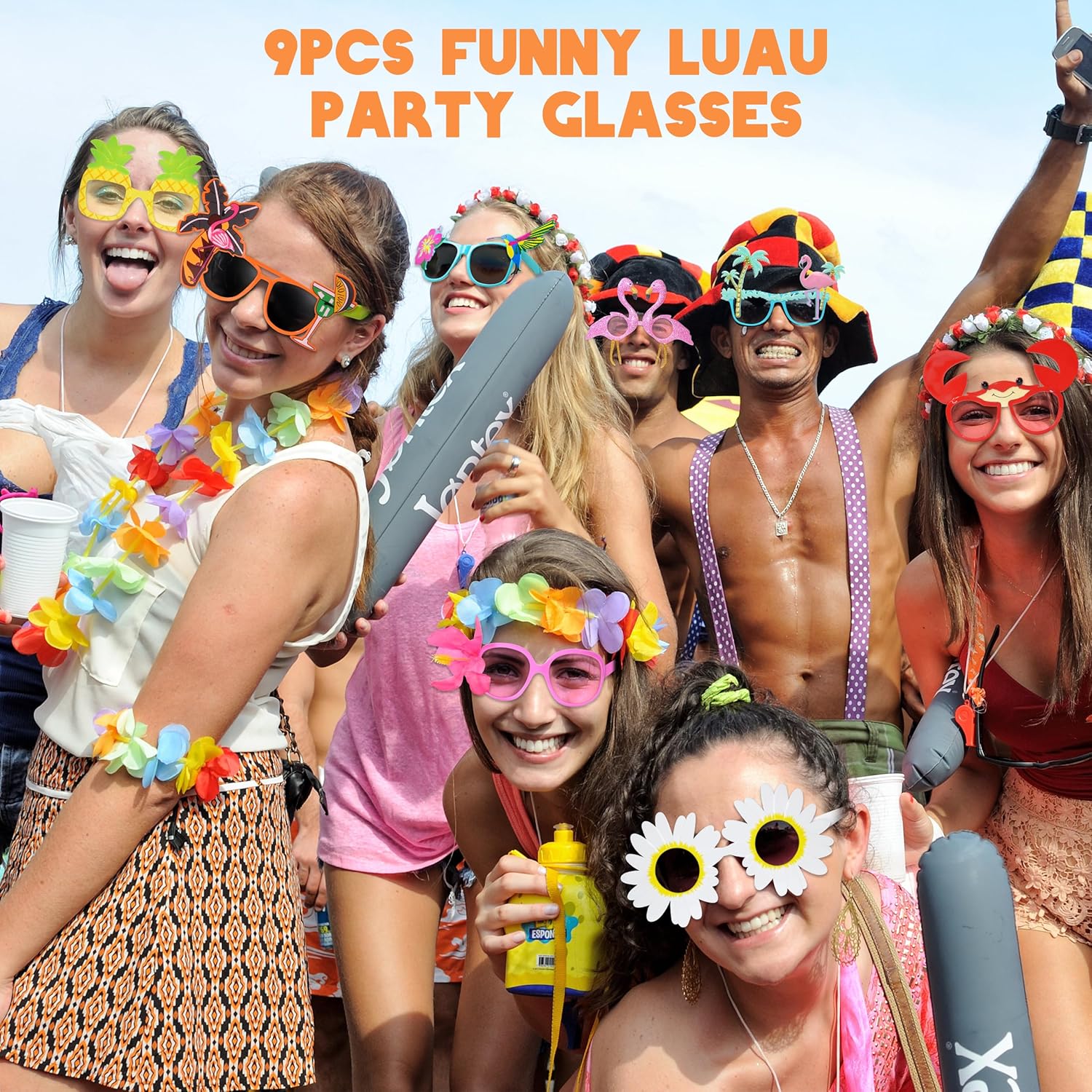 Hawaiian Luau Party Sunglasses Set 9 Pairs