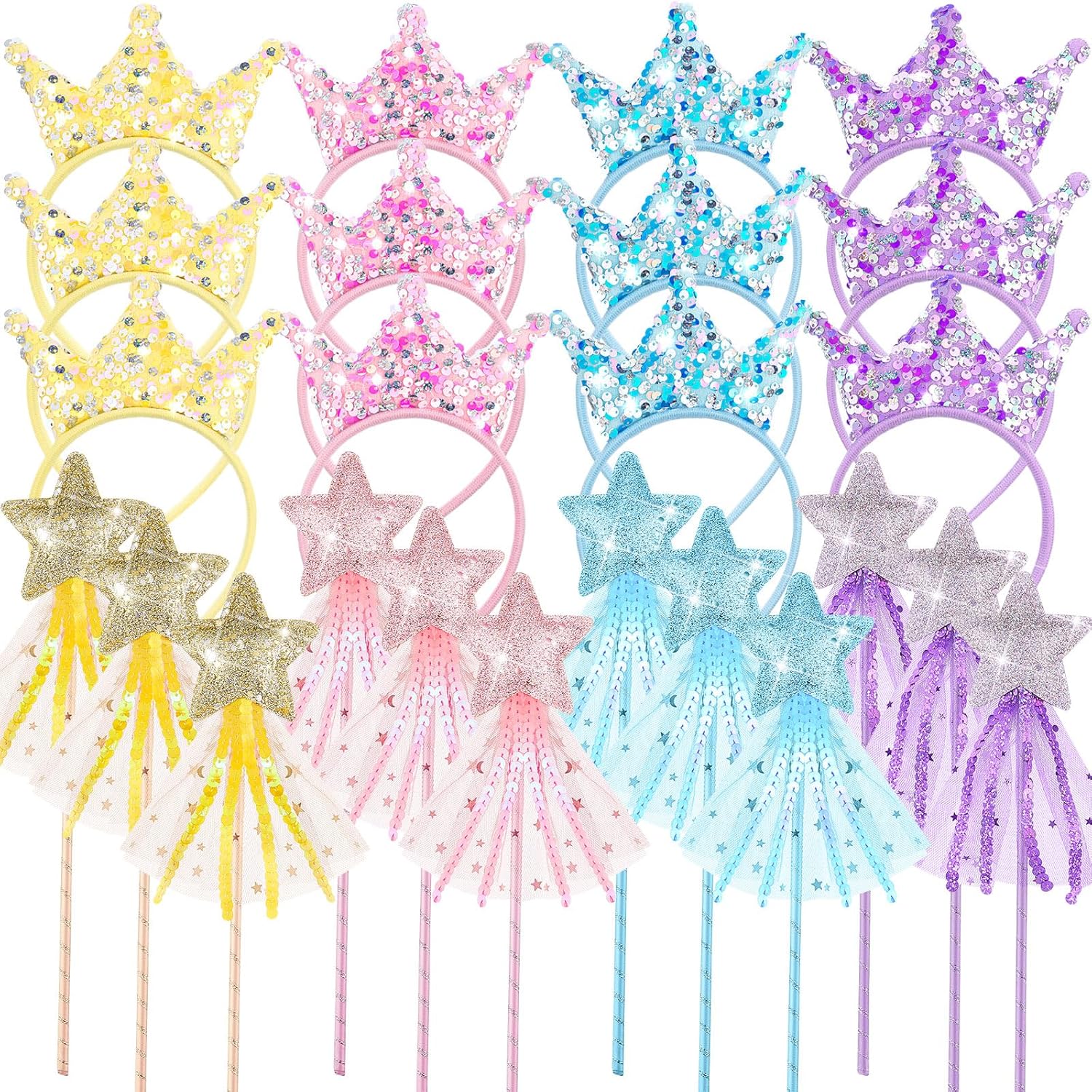 24 Pcs Princess Wands and Crown Headbands for Girls Birthday Party Gifts