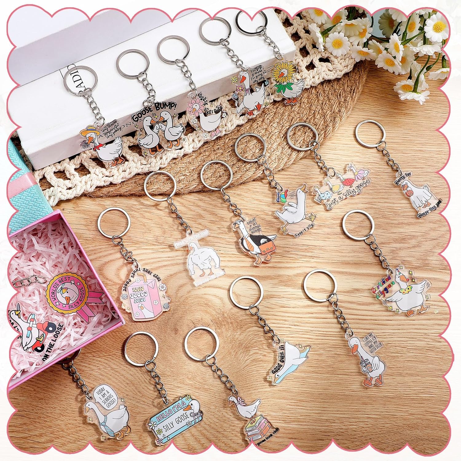 100 Pcs Silly Goose Keychains Bulk Pack