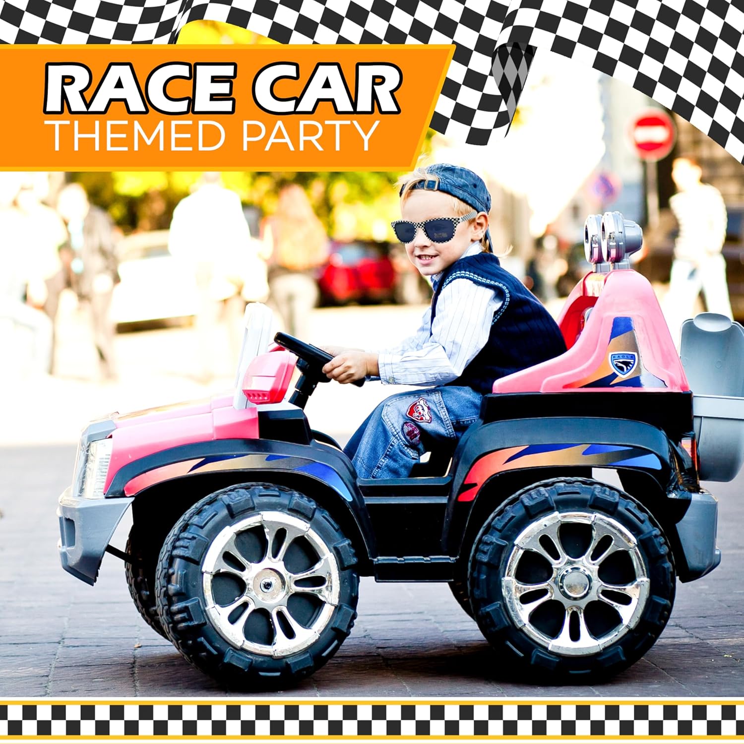 4Es Novelty Race Car Checkered Sunglasses for Kids 12 Pack