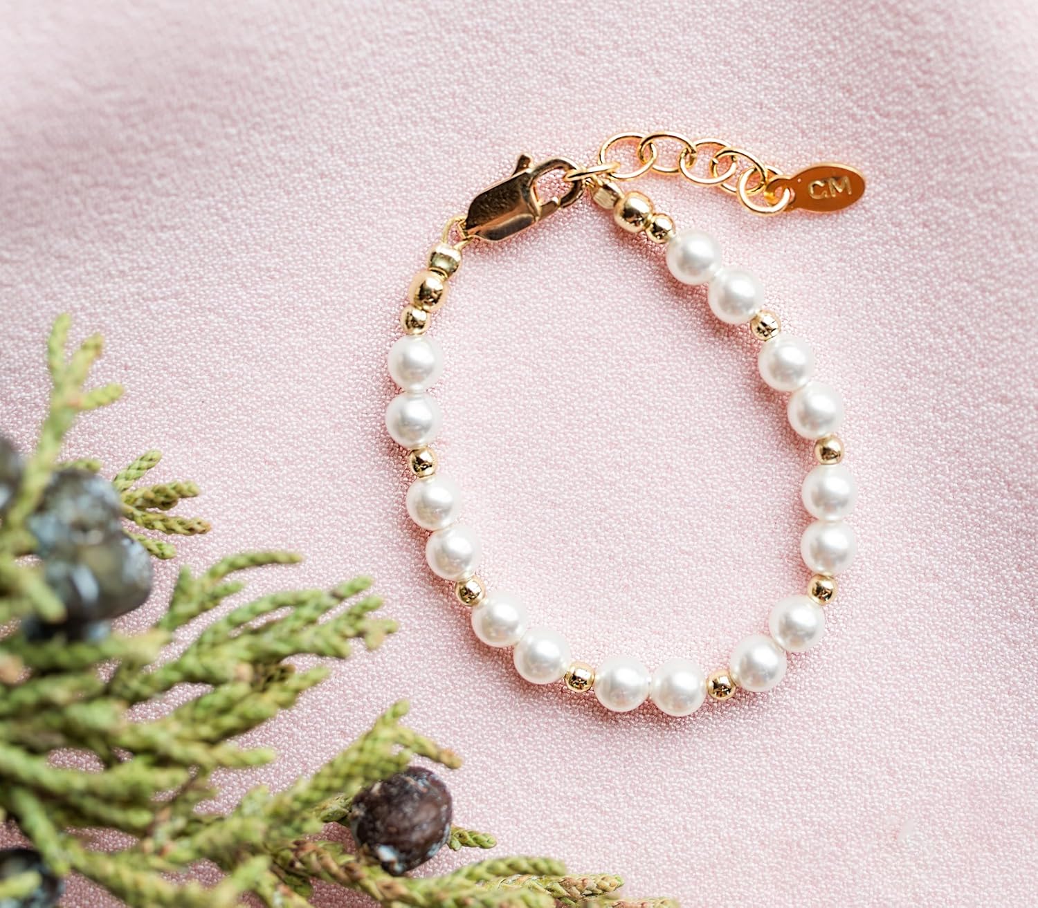 Cherished Moments Childrens 14K Gold Plated Over Sterling Silver Bracelet with Simulated Pearls