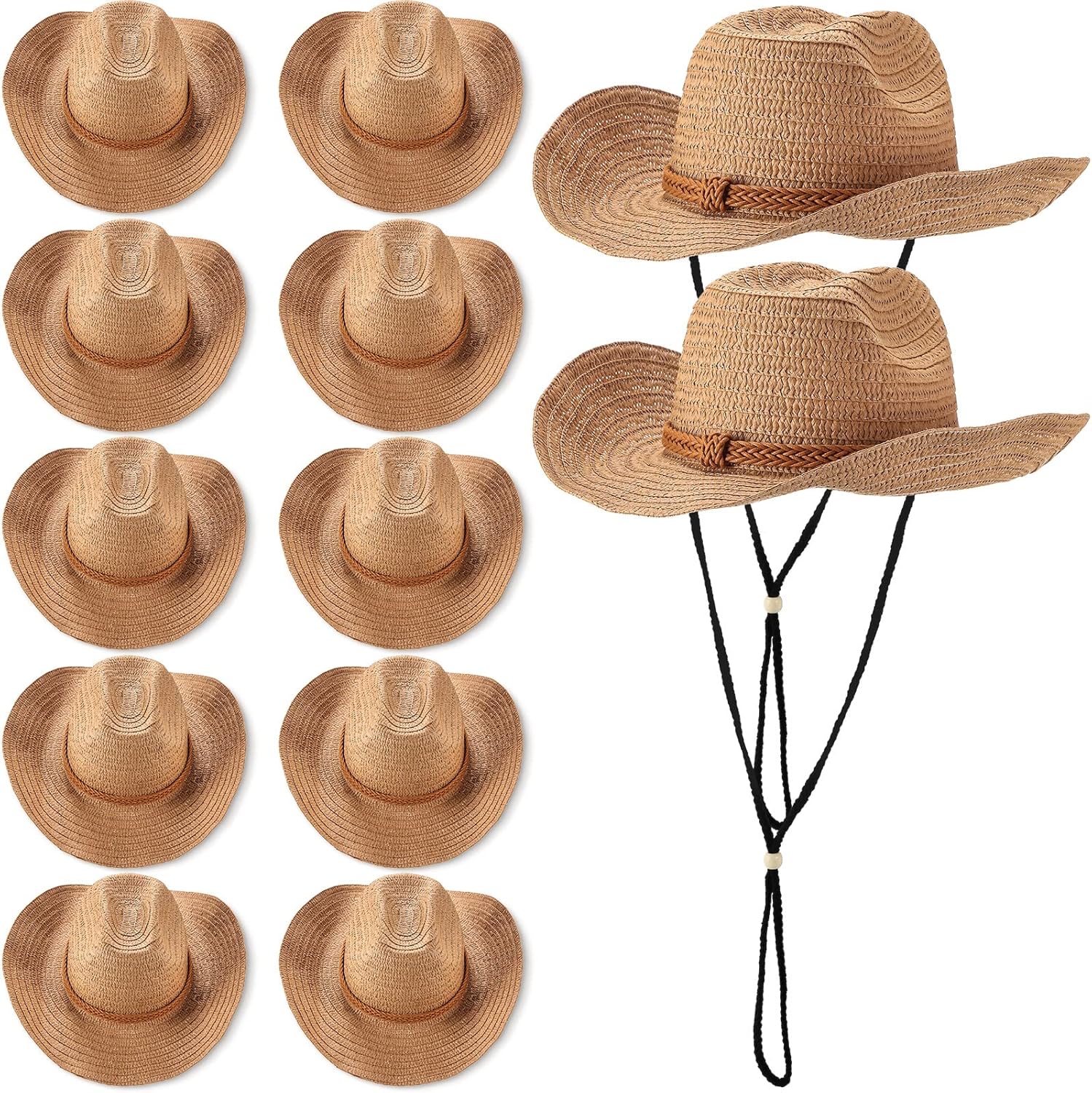 JaGely 12 Pcs Straw Cowboy Hats for Women Men