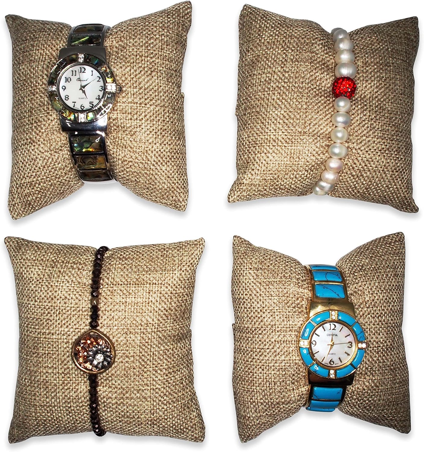 NicePackaging 6 Piece Rustic Brown Burlap Watch Pillow Display