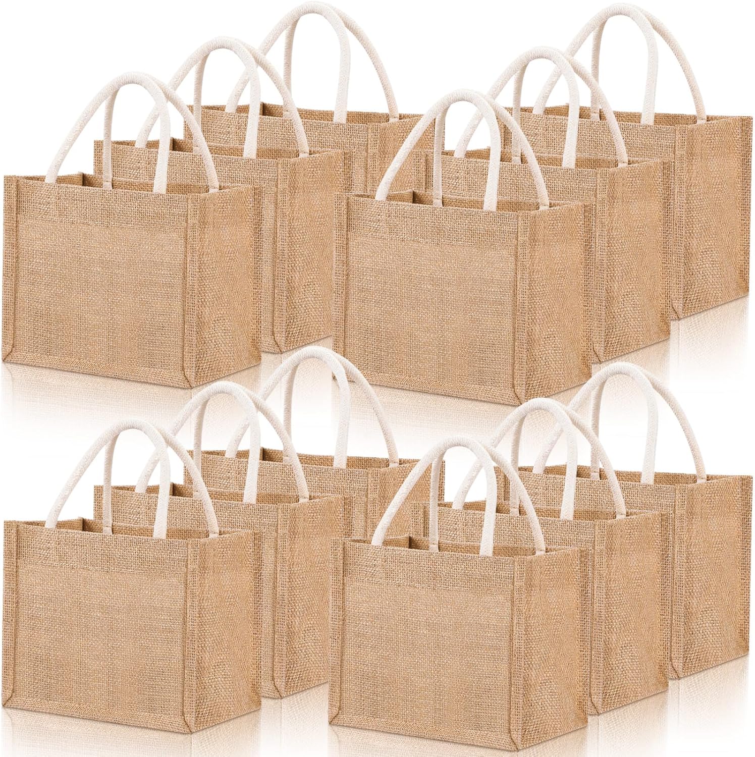 Cunno 12 Pcs Mini Jute Tote Bags Waterproof with Handles