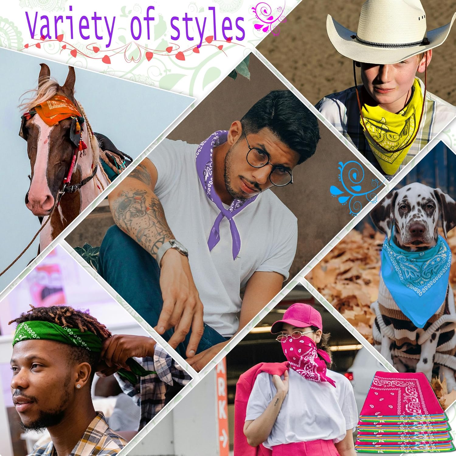 ILHSTY 32 Pcs Neon Paisley Bandanas for Men Women